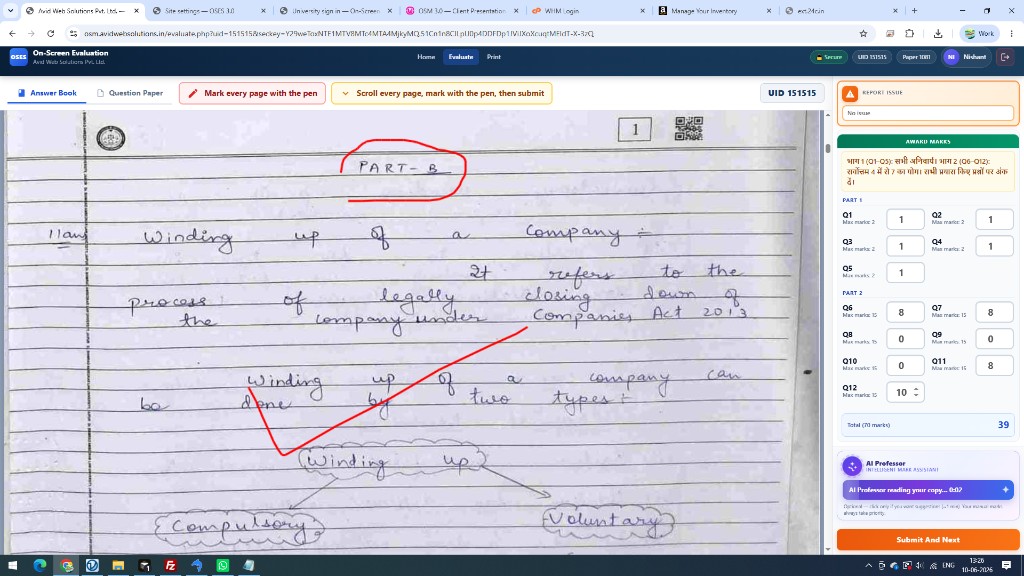 Avid OSM AI Professor grading reason tooltip on evaluation screen